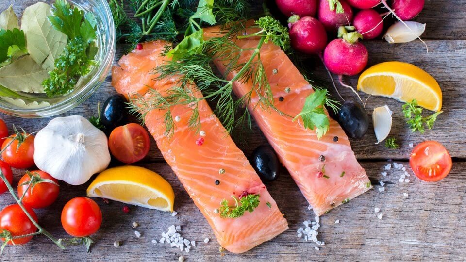 Salmon fillets from above